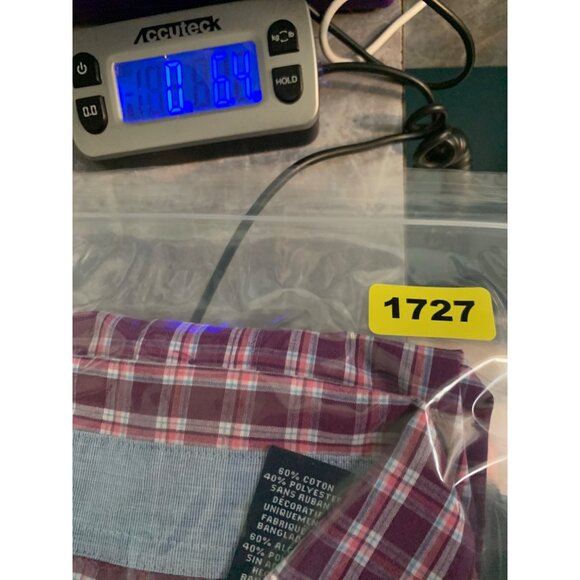 Chaps Men’s L Cotton Poly Easy Care Short Sleeve Button up Pocket Purple Pink Pl - Picture 6 of 6